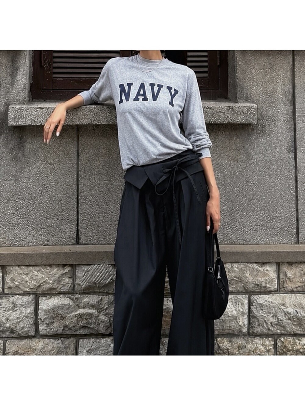 Vintage MV Sport Navy Long SleeveT-Shirt Womens S Gray
